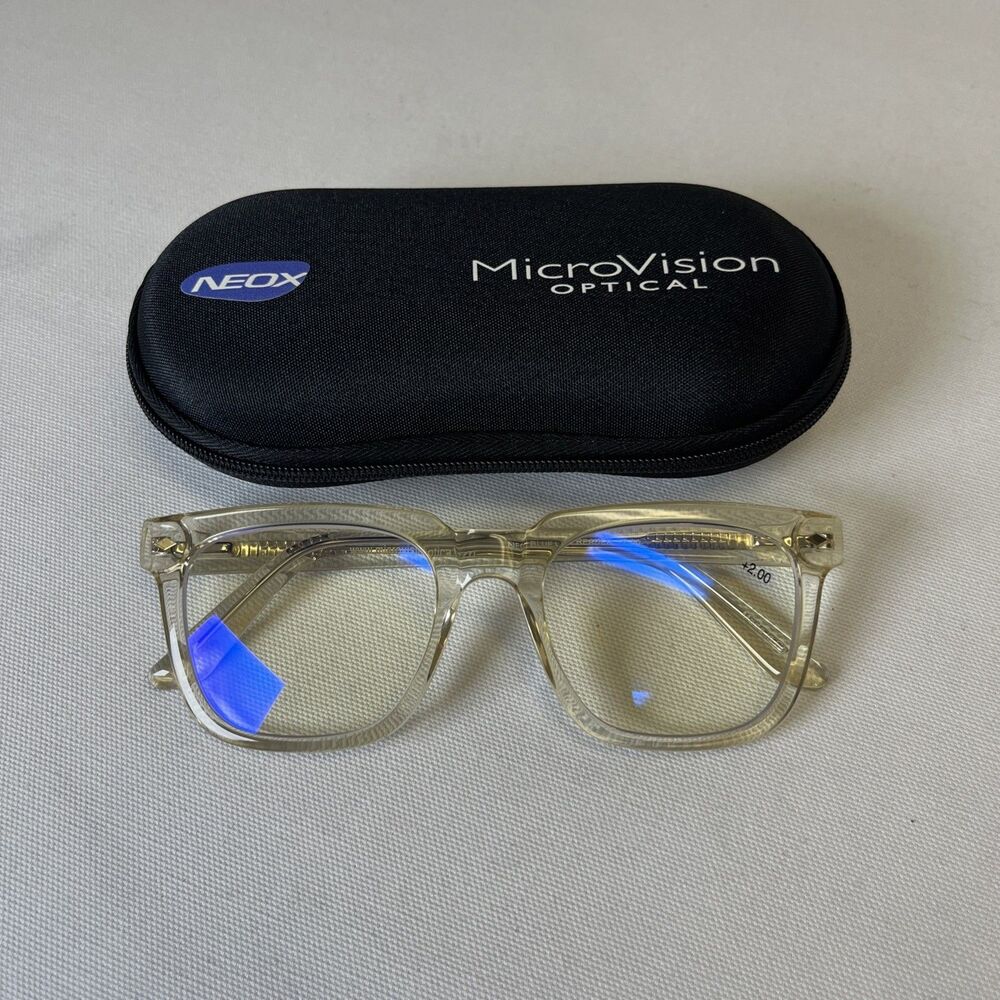 MicroVision Optical Blue Light Blocking Reading Glasses Arial Crystal Grey +2.00